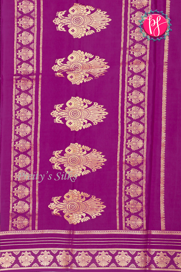Pure Mysore Crepe Silk Saree-Babypink And WinePeacock border -PA26542