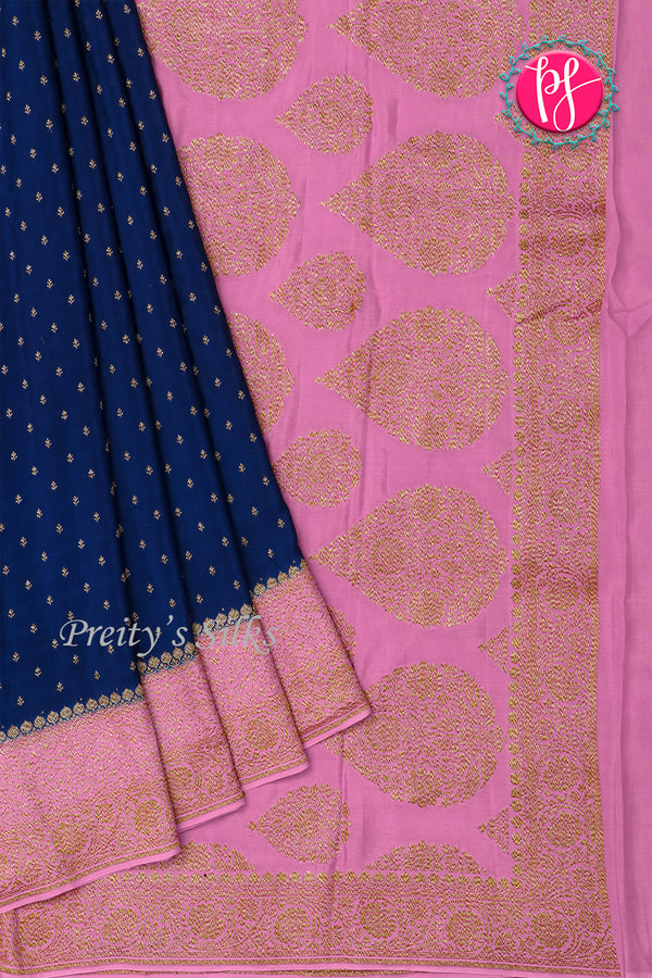 Pure Banarasi Crepe Silk Saree-Navyblue And Babypink-PA22100
