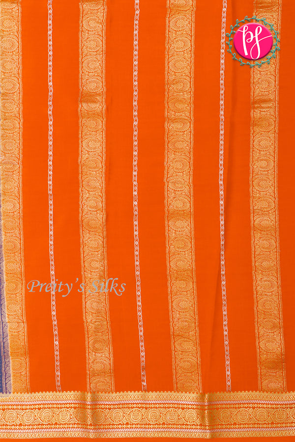 Pure Mysore Crepe Silk Saree-Grey And Orange-PA46766