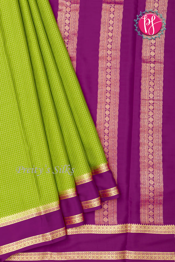 Pure Mysore Crepe Silk Saree -Green And Purple-PF86048