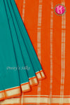 Pure Mysore Crepe Silk Saree -Deep Teal blue And Orange-PA10650