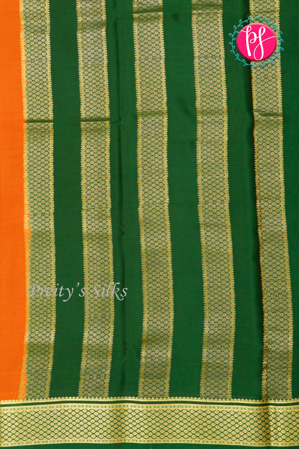 Pure Mysore Crepe Silk Saree-Orange And Green-PA22389