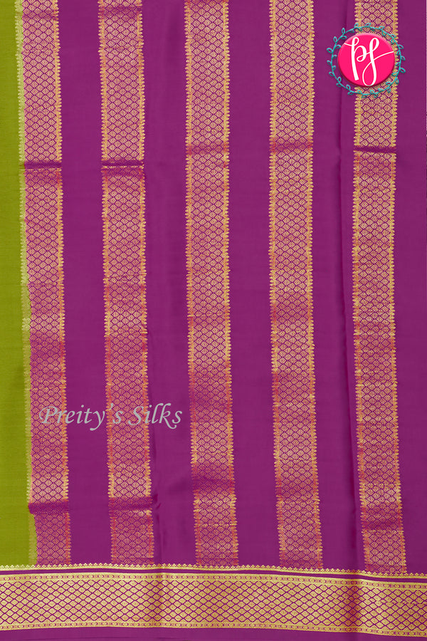 Pure Mysore Crepe Silk Saree-Olive green And Purple-PA22389