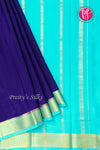 Pure Mysore Crepe Silk Saree -Navyblue And Turquoiseblue-PF82724