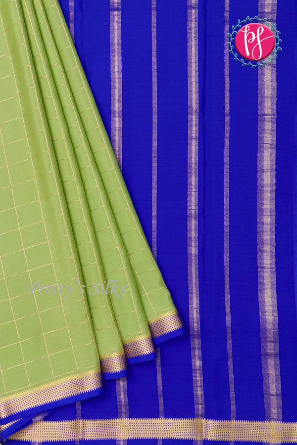 Pure Mysore Crepe Silk Saree -Pista green And Royalblue-PA09448
