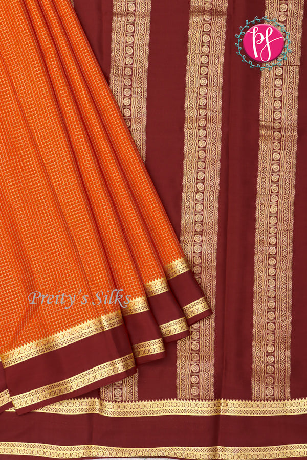 Pure Mysore Crepe Silk Saree -Rustorange And Maroon-PF86048