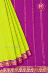 Pure Mysore Crepe Silk Saree-Gandaberunda Border-Lime Green And Purple-PA19895
