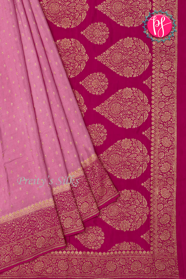Pure Banarasi Crepe Silk Saree-Onion Pink And Mejentapink-PA22100