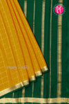 Pure Mysore Crepe Silk Saree -Mustard Yellow And Bottlegreen-PA09448