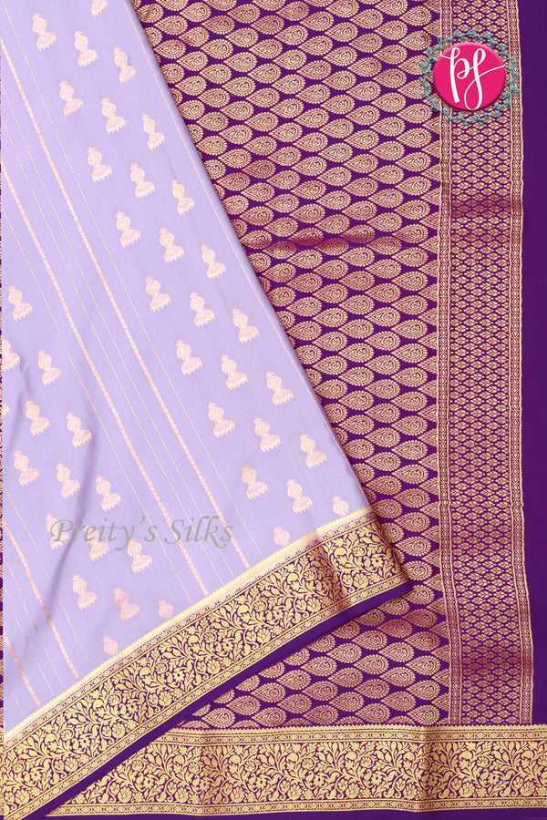 Pure Mysore Crepe Silk Saree -Lilac And Purple-PA01166