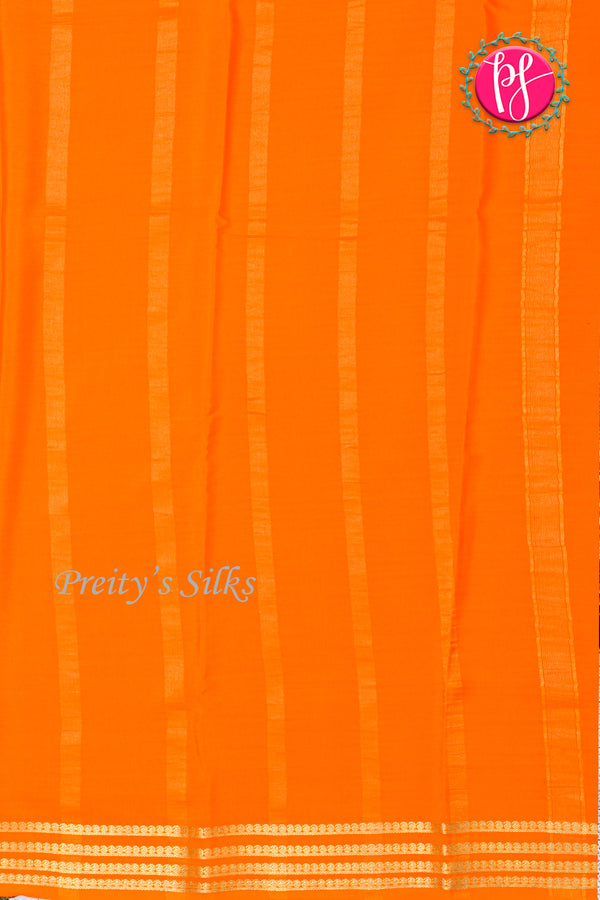 Pure Mysore Crepe Silk Saree-Black And Orange-PA19960