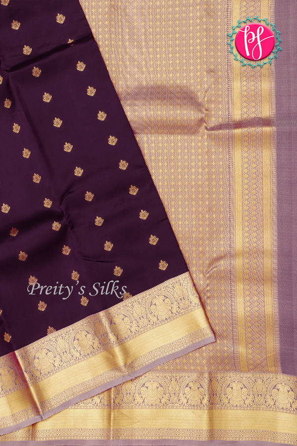Half Pure Kanchipuram Silk Saree-Dark Burgundy And Slategrey-PA35213