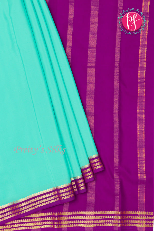 Pure Mysore Crepe Silk Saree -Skyblue And Purple-PF79543