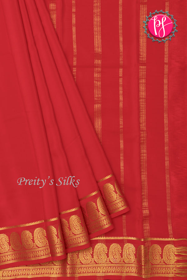 Pure Mysore Crepe Silk Saree-Red-PA20648