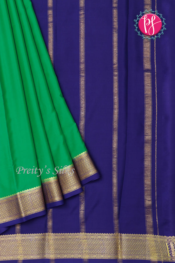 Pure Mysore Crepe Silk Saree-Bottlegreen And Navyblue-PF82729