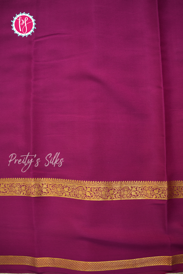 Pure Mysore Crepe Silk Saree-Peach And Wine-PA56316