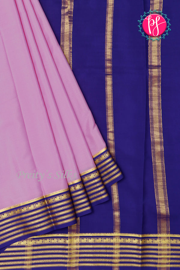 Pure Mysore Crepe Silk Saree-Mauvepink And Navyblue-PF73884