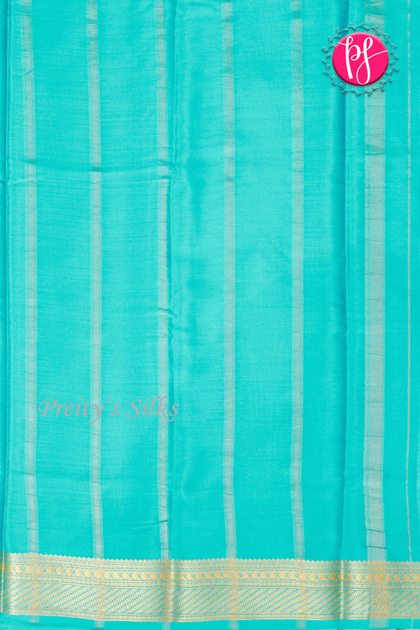 Pure Mysore Crepe Silk Saree-Navyblue And Skyblue-PA22436