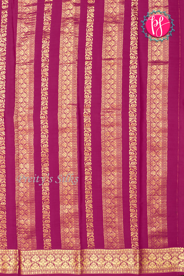 Pure Mysore Crepe Silk Saree-Bottlegreen And Mejentapink-PA46832