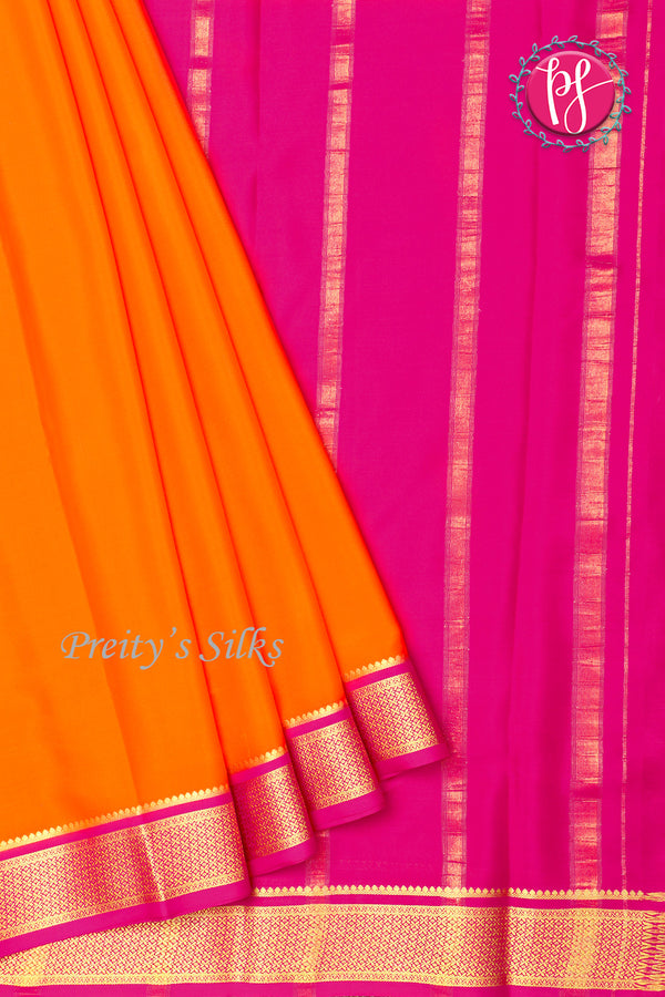 Pure Mysore Crepe Silk Saree -Orange And Pink-PF82620