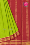 Pure Mysore Crepe Silk Saree-Parrotgreen And Red-PA19913