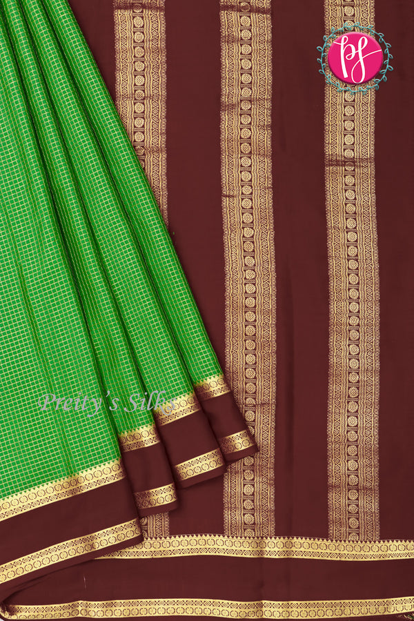 Pure Mysore Crepe Silk Saree -Green And Deepbrown-PF86048