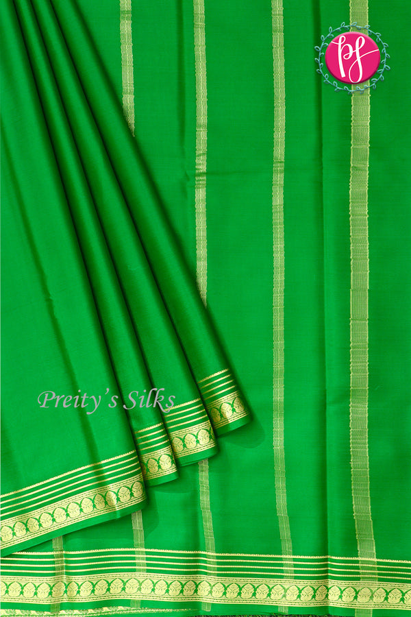 Pure Mysore Crepe Silk Saree -Parrotgreen-PA03096
