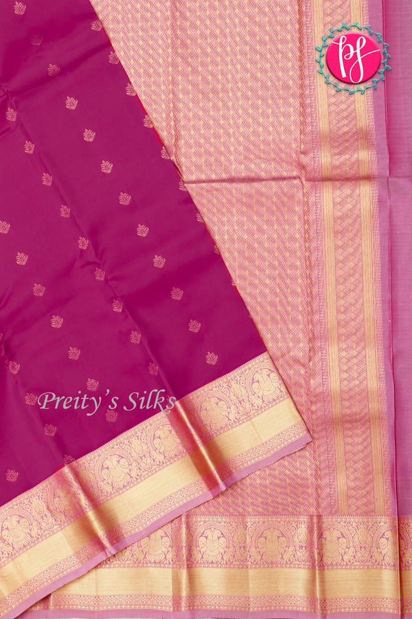 Half Pure Kanchipuram Silk Saree-Berryred And Mauvepink-PA35213
