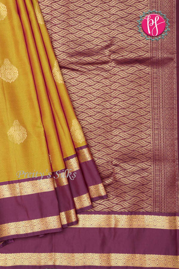 Half Pure Kanchipuram Silk Saree-Honey With Wine-PF81363