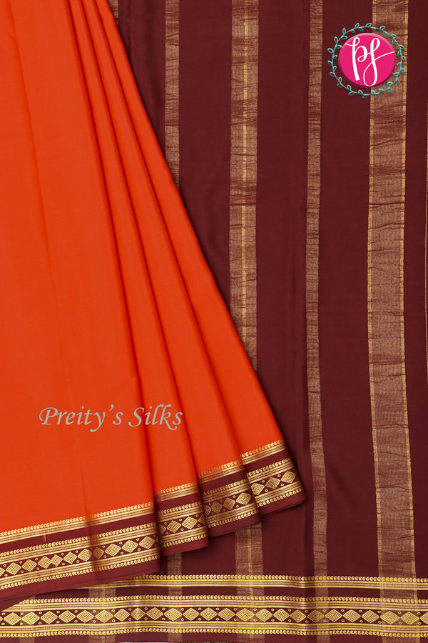 Pure Mysore Crepe Silk Saree-Rustorange And Marron-PA19913