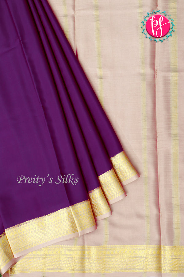 Pure Mysore Crepe Silk Saree-Purple And Desert Sand-PA22436