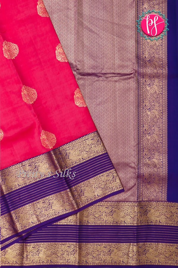 Pure Kanchipuram Silk Saree-Strawberryred And Navyblue-PA23514