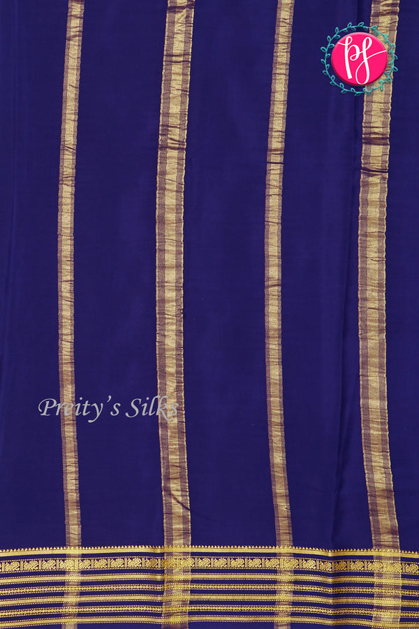 Pure Mysore Crepe Silk Saree -Pistagreen And Navyblue-PA47018