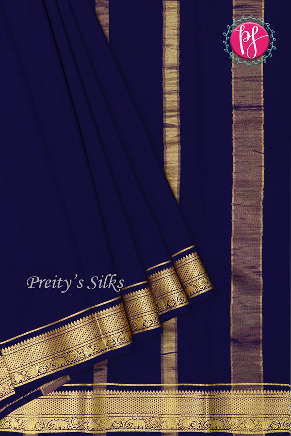 Pure Mysore Crepe Silk Saree -Navyblue-PA01342