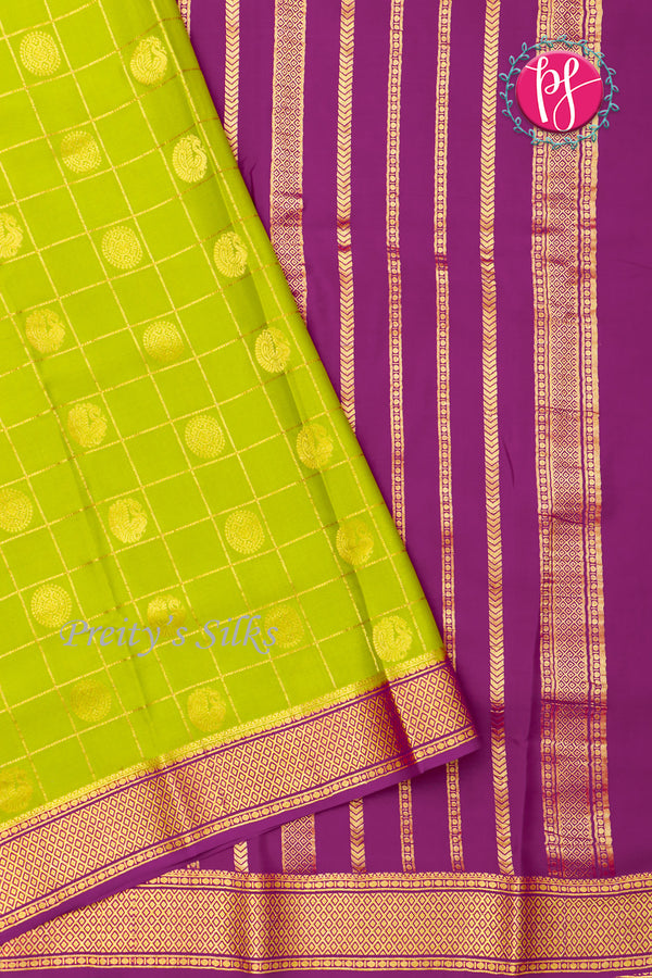 Pure Mysore Crepe Silk Saree -Olivegreen And Purple-PA72866