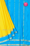 Pure Mysore Crepe Silk Saree-Yellow And Skyblue-PF82478