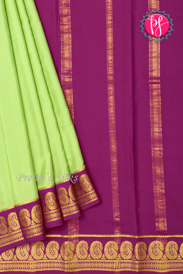 Pure Mysore Crepe Silk Saree-Pistagreen And Deepwine-PA20648