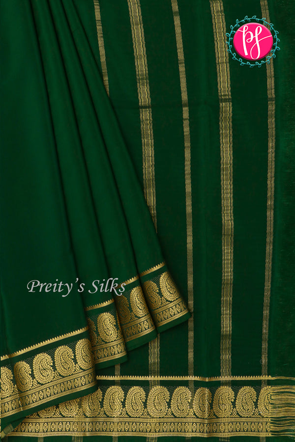 Pure Mysore Crepe Silk Saree-Bottlegreen-PA20648
