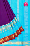 Pure Mysore Crepe Silk Saree -Brinjalpurple And Skyblue Red-PA01241