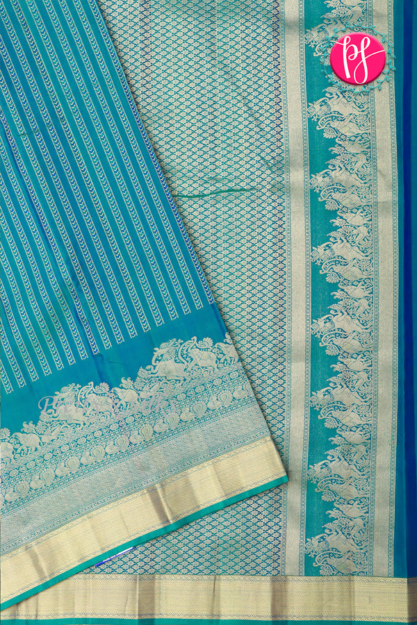 Pure Kanchipuram Silk Saree-Tealblue-PA20363