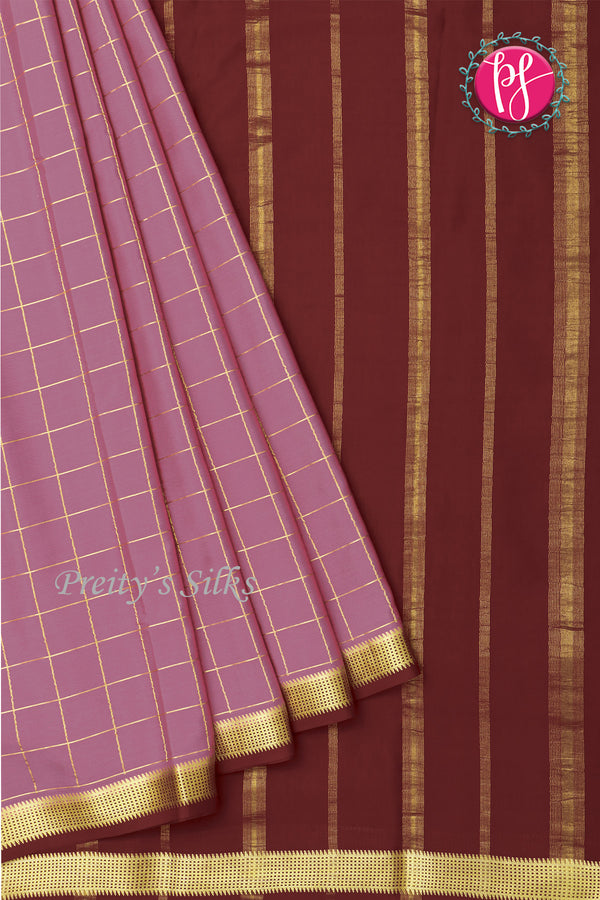 Pure Mysore Crepe Silk Saree -Onion pink And Maroon-PA09448