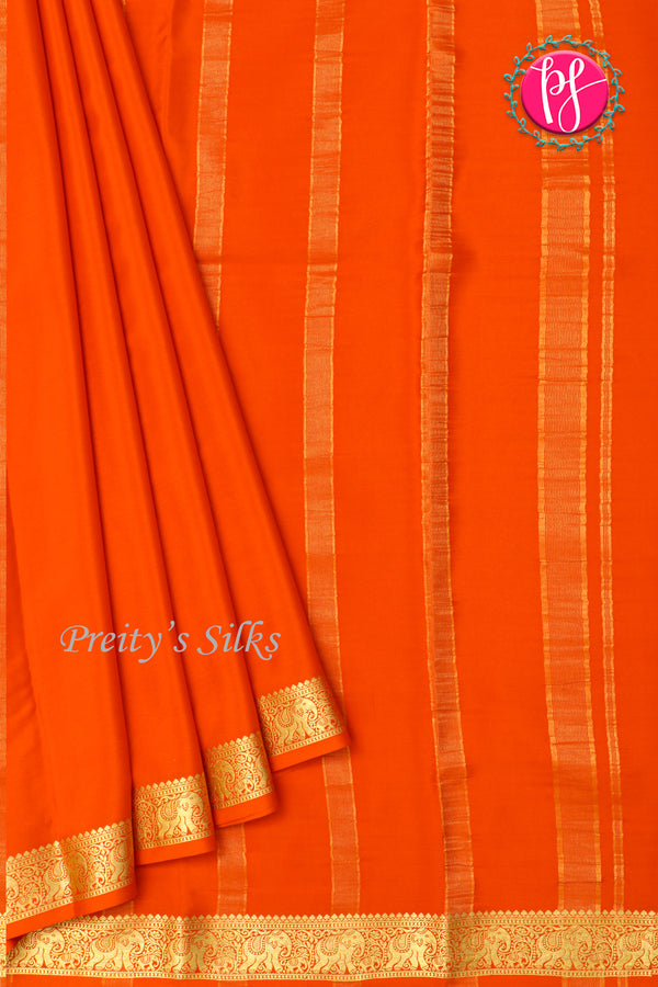 Pure Mysore Crepe Silk Saree-Orange-PA19804