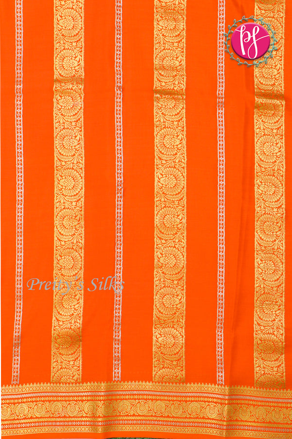 Pure Mysore Crepe Silk Saree -Pista Green With Orange-PF80566