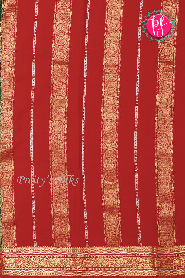 Pure Mysore Crepe Silk Saree-Bottlegreen And Red-PA46766