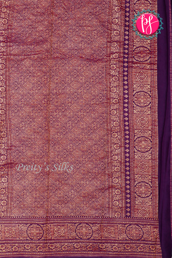 PURE KADDI BANARASI CREPE SILK SAREE-Purple-PA29680