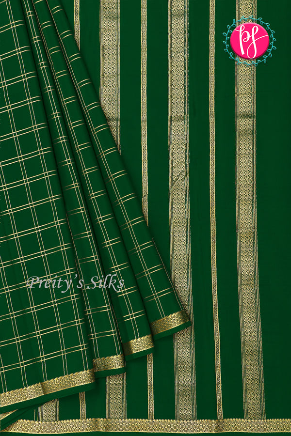 Pure Mysore Crepe Silk Saree-Doublechecks-Bottlegreen-PA20527