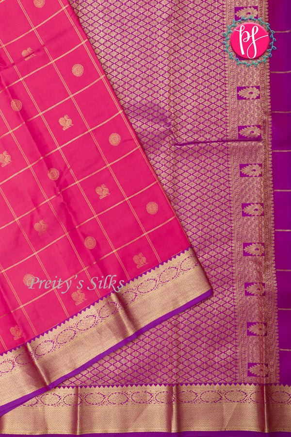 Pure Kanchipuram Silk Saree-Kankambara Pink And Purple-PA23588