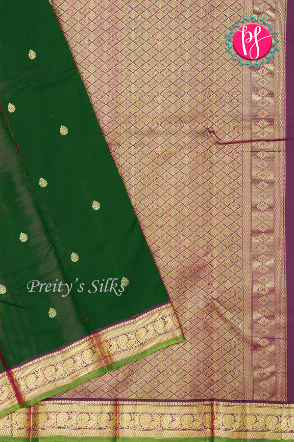 Pure Kanchipuram Silk Saree-Bottlegreen-PA27118
