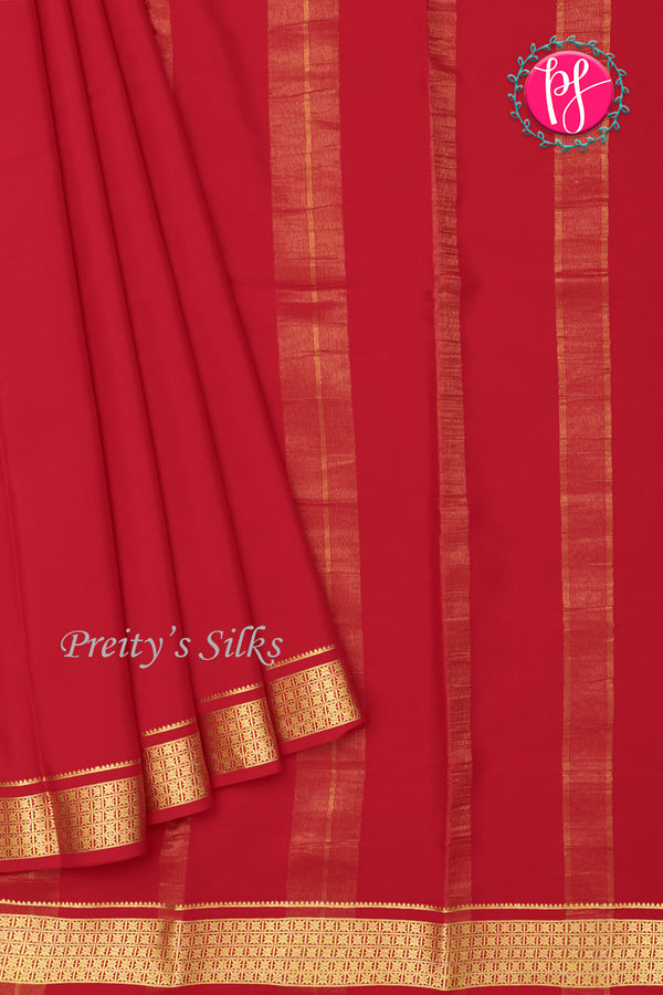 Pure Mysore Crepe Silk Saree-Red-PA20890