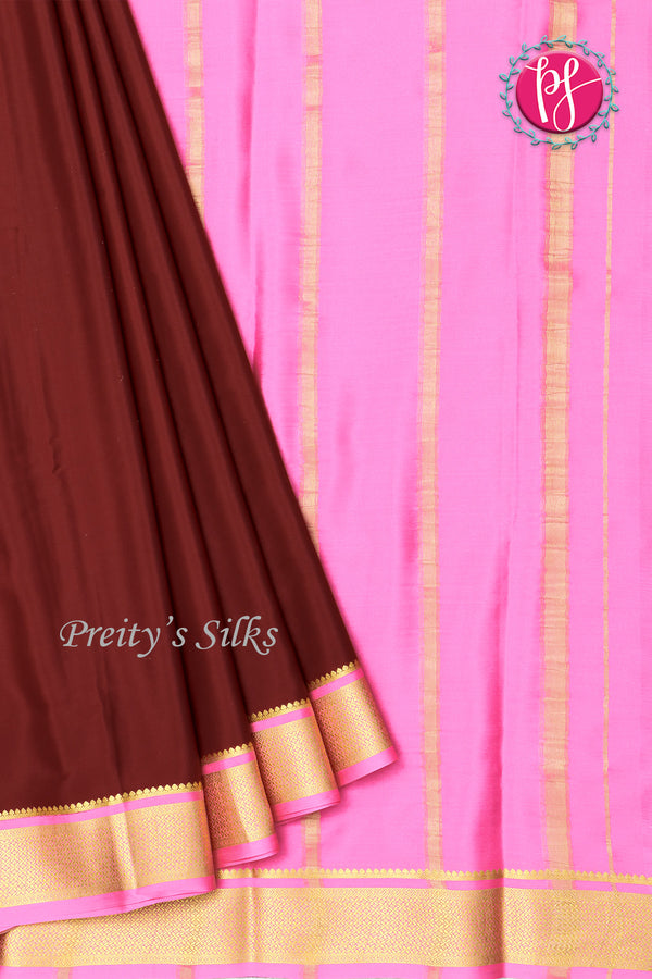 Pure Mysore Crepe Silk Saree -Maroon And Baby pink-PF82622